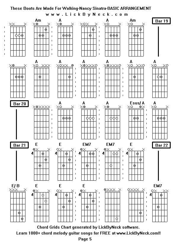 Chord Grids Chart of chord melody fingerstyle guitar song-These Boots Are Made For Walking-Nancy Sinatra-BASIC ARRANGEMENT,generated by LickByNeck software.